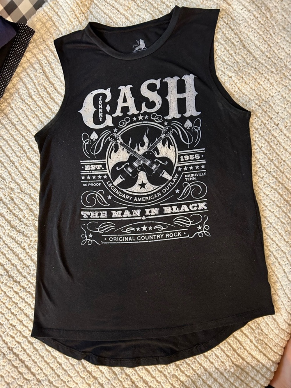 Zion Rootswear Black Tank Top with White Johnny Cash Graphic